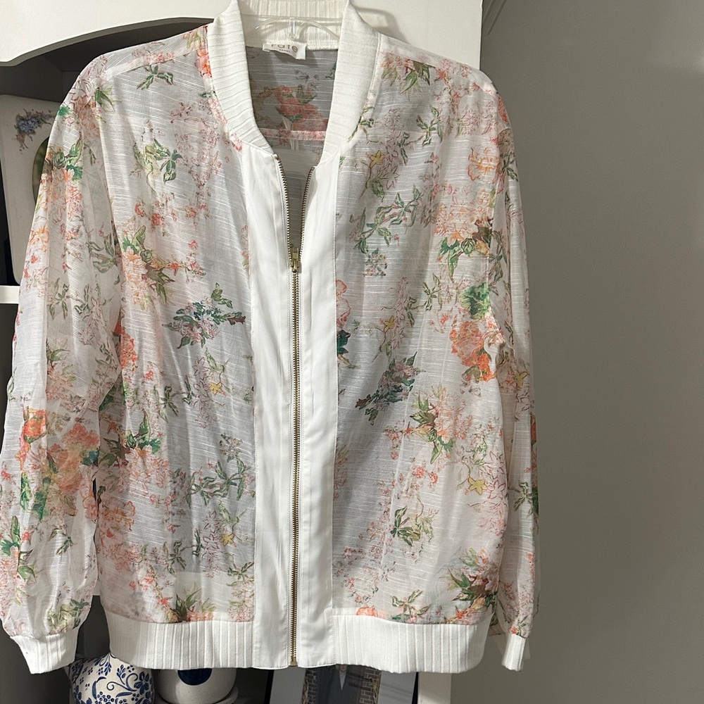 Fate Sheer Floral Bomber Jacket - White and Green